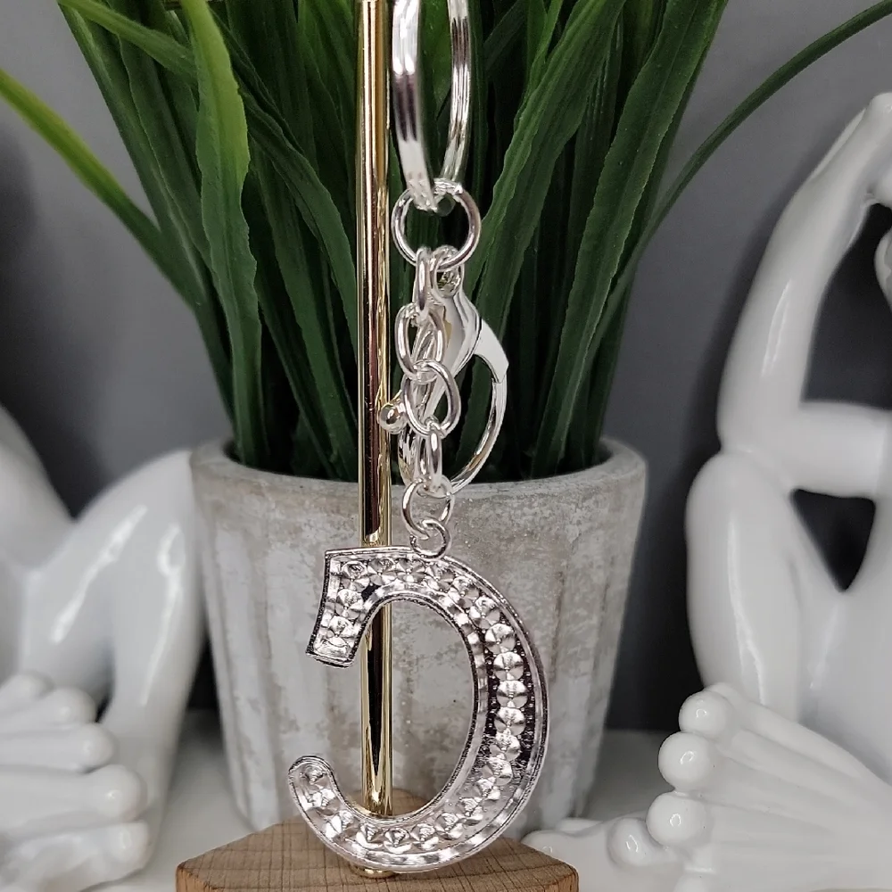 Letter C Initial C Alphabet C Rhinestone Silver Key Chain Bag Charm - Picture 5 of 8